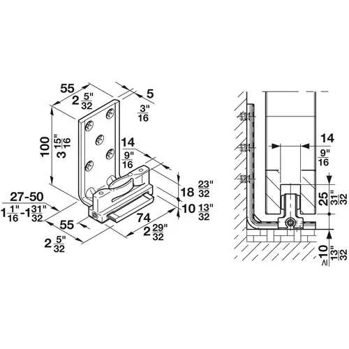 Floor Guide, Single Element HAWA Confort 160, with short guide bracket Floor Guide, Single Element HAWA Confort 160, with short guide bracket