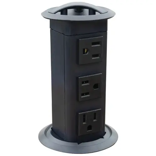 Pop-Up Power Station, 3 Outlet Plastic, black Black Pop-Up Power Station, 3 Outlet Plastic, black Black