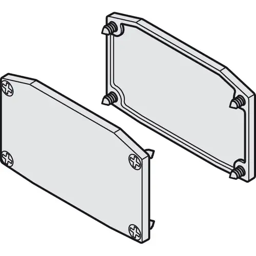 End cap set, for Hafele Slido D-Line11, height 33 mm for running track and panel Silver colored End cap set, for Hafele Slido D-Line11, height 33 mm for running track and panel Silver colored