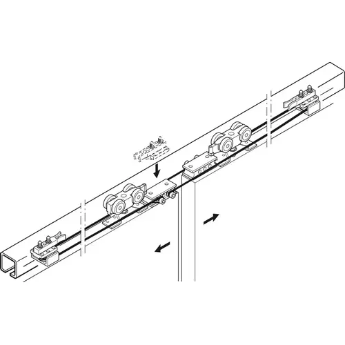 Sliding Door Hardware, Slido D-Line11 Synchro, additional set for 50-P to 80P Additional set Slido D-Line11, for 2-leaf sliding doors, without running track and soft and self closing mechanism Sliding Door Hardware, Slido D-Line11 Synchro, additional set for 50-P to 80P Additional set Slido D-Line11, for 2-leaf sliding doors, without running track and soft and self closing mechanism