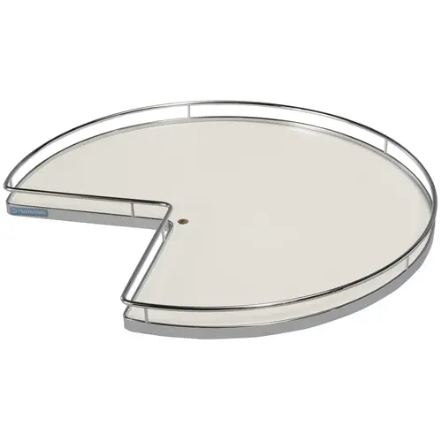 Super Susan, 3/4 Round Pie-Cut Revolving Shelf 28" 14" Chrome/white, diameter 28" Shelf: White Surround: Chrome Super Susan, 3/4 Round Pie-Cut Revolving Shelf 28" 14" Chrome/white, diameter 28" Shelf: White Surround: Chrome