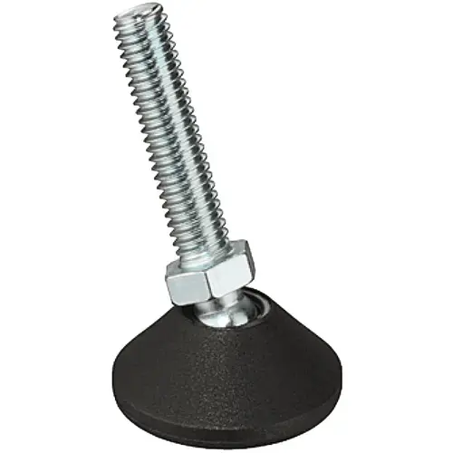 Base Leveler, Swiveling Base, M10 x 45 mm diameter 46 mm (1 3/4"), M10, thread length: 45 mm Foot: Black, Thread: Zinc-plated Base Leveler, Swiveling Base, M10 x 45 mm diameter 46 mm (1 3/4"), M10, thread length: 45 mm Foot: Black, Thread: Zinc-plated