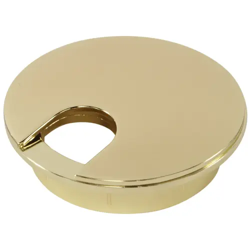 Metal Cable Grommet, Two-Piece, Round, diameter 61 mm For workplace organization, Polished brass Brass colored, polished