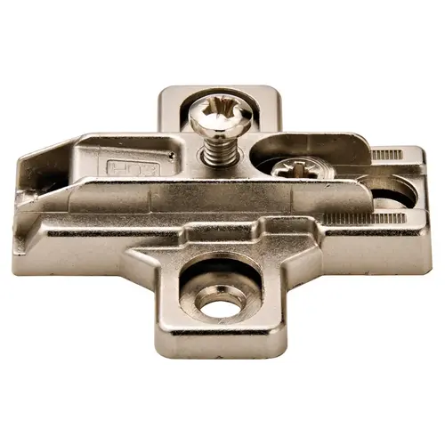 Slide-On Mounting Plate, Salice, with Hinge Arm, Fastening Screws 2 mm B2R3E09/15 slide-on system, pre-mounted Euro screws, 0 mm, model B2R3E09/15 Nickel plated Slide-On Mounting Plate, Salice, with Hinge Arm, Fastening Screws 2 mm B2R3E09/15 slide-on system, pre-mounted Euro screws, 0 mm, model B2R3E09/15 Nickel plated