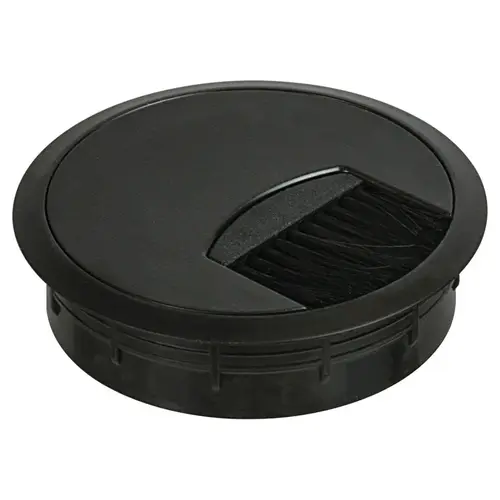 Plastic Cable Grommet, Two-Piece, Round, with Brush Plastic, with flexible brush seal, for workplace organization, Black, drill hole diameter: 80 mm Black, Ground-effect Plastic Cable Grommet, Two-Piece, Round, with Brush Plastic, with flexible brush seal, for workplace organization, Black, drill hole diameter: 80 mm Black, Ground-effect