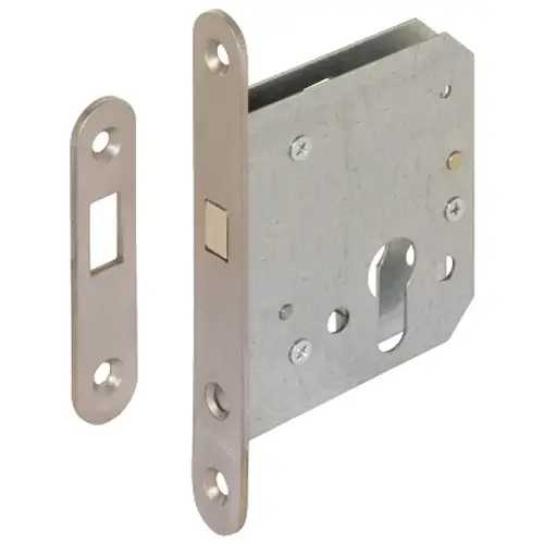 Mortise lock, Entrance Function, For sliding doors, with compass bolt, profile cylinder, backset 55 mm Forend width 20 mm, for residential areas, Steel plates Lock face plate and strike plate: Matt; Compass bolt: Polished Nickel; Lock case: Lacquered Mortise lock, Entrance Function, For sliding doors, with compass bolt, profile cylinder, backset 55 mm Forend width 20 mm, for residential areas, Steel plates Lock face plate and strike plate: Matt; Compass bolt: Polished Nickel; Lock case: Lacquered