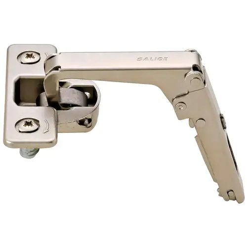 Pie-Cut Corner Hinge, Salice, 70 degree Opening Angle, Self Close, Nickel-Plated cup fixing: For screw fixing, Rapido mounting, model C27YA99 Nickel plated Pie-Cut Corner Hinge, Salice, 70 degree Opening Angle, Self Close, Nickel-Plated cup fixing: For screw fixing, Rapido mounting, model C27YA99 Nickel plated