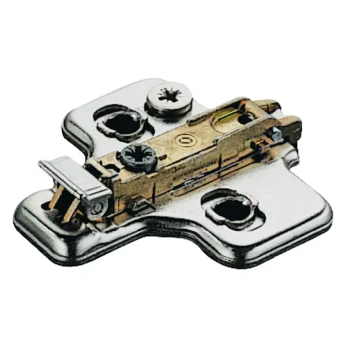 Clip Mounting Plate, Salice, without Pre-Installed Mounting Screws 6 mm BAR3L69F quick fixing system, pre-mounted Euro screws, depth adjustable via eccentric, 6 mm, BAR3L69F Nickel plated Clip Mounting Plate, Salice, without Pre-Installed Mounting Screws 6 mm BAR3L69F quick fixing system, pre-mounted Euro screws, depth adjustable via eccentric, 6 mm, BAR3L69F Nickel plated