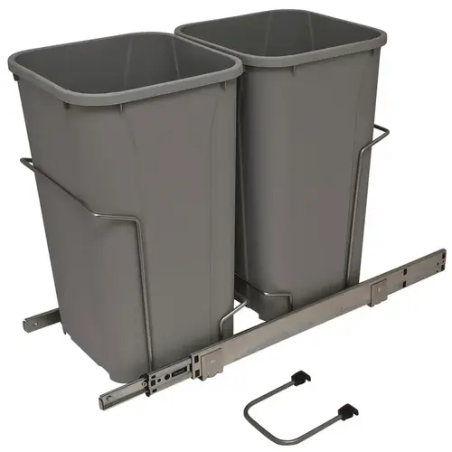 Waste Bin Pull-Out, KV Bottom Mount, Double, Ball Bearing Slide with Overtravel and Soft-Close 22 7/16" 18 3/4" SCB12-2-27PT 11 3/8" Frosted nickel, 2 x 27 qt. Steel Bins: Plastic, Frosted nickel Waste Bin Pull-Out, KV Bottom Mount, Double, Ball Bearing Slide with Overtravel and Soft-Close 22 7/16" 18 3/4" SCB12-2-27PT 11 3/8" Frosted nickel, 2 x 27 qt. Steel Bins: Plastic, Frosted nickel
