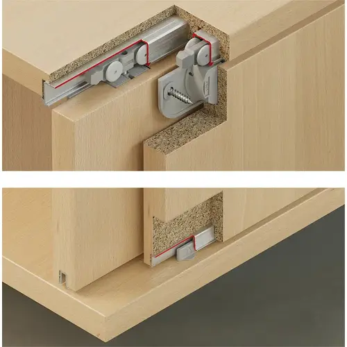 Sliding Door Hardware, Slido F-Line21 20C, set 350 - 1,250 mm with soft and self closing mechanism on one side for small doors, for wooden sliding doors, for door weight up to 20 kg, for 2 doors, with single soft closing on each door Housing: Plastic Laufwerk: Plastic Guide: Plastic Rollers: Plastic Axis: Steel Sliding Door Hardware, Slido F-Line21 20C, set 350 - 1,250 mm with soft and self closing mechanism on one side for small doors, for wooden sliding doors, for door weight up to 20 kg, for 2 doors, with single soft closing on each door Housing: Plastic Laufwerk: Plastic Guide: Plastic Rollers: Plastic Axis: Steel