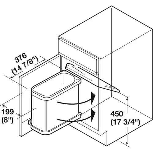 Side Panel/Door Mounted Waste Bin, Hailo Uno (Rectangular) 23 7/16" 22 1/8" Installation behind hinged doors, Stainless steel Plastic, Stainless steel Side Panel/Door Mounted Waste Bin, Hailo Uno (Rectangular) 23 7/16" 22 1/8" Installation behind hinged doors, Stainless steel Plastic, Stainless steel