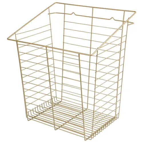 Wire Laundry Hamper, Slanted Hook-On 13 7/16" 23" 23" width, 13 7/16" depth, matt gold powder-coated Matt gold powder-coated Wire Laundry Hamper, Slanted Hook-On 13 7/16" 23" 23" width, 13 7/16" depth, matt gold powder-coated Matt gold powder-coated
