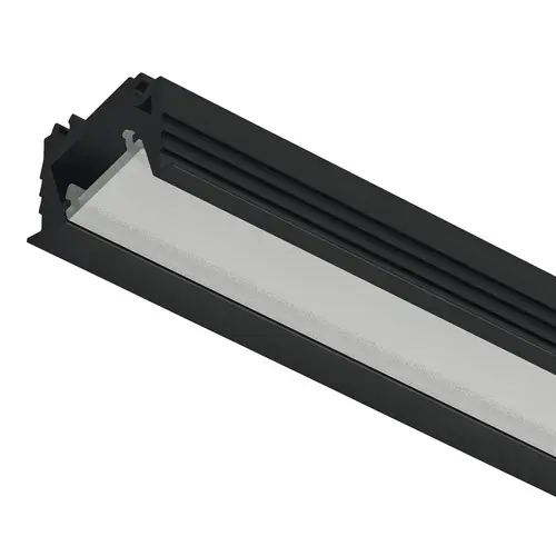 Profile for recess mounting, Hafele Loox5 Profile 1106, for LED strip lights up to 8 mm (5/16") width with clip Asymmetrical light distribution, Length: (92") 2336 mm, black Profile: Black Diffuser: opal white Profile for recess mounting, Hafele Loox5 Profile 1106, for LED strip lights up to 8 mm (5/16") width with clip Asymmetrical light distribution, Length: (92") 2336 mm, black Profile: Black Diffuser: opal white