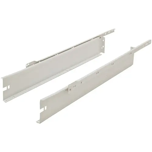 Metal Box Drawer System, 4 1/2" Height, 3/4 Extension, Self-Closing 14" 14" Length White RAL 9010, White epoxy-Coated Pair