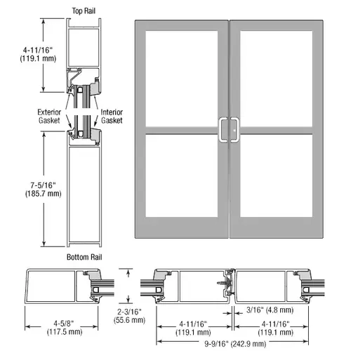 Clear Anodized IG600 Series Custom Pair StormFront Gear Hinged Entrance for Panic and Surface Closer Clear Anodized IG600 Series Custom Pair StormFront Gear Hinged Entrance for Panic and Surface Closer