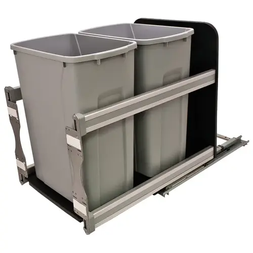Waste Bin Pull-Out, KV Bottom Mount, Double, 35 Qt, Undermount Slide with Soft-Close USC15-2-35PT Frosted nickel Frame: Steel Bin: Plastic Waste Bin Pull-Out, KV Bottom Mount, Double, 35 Qt, Undermount Slide with Soft-Close USC15-2-35PT Frosted nickel Frame: Steel Bin: Plastic