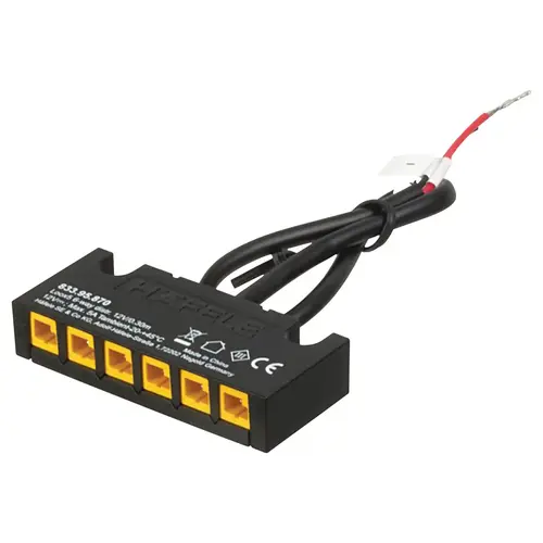 6-Way Distributor, with Bare Wire Ends for Hardwired Applications 12 V 12 V Black