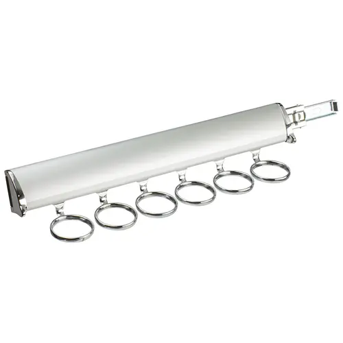 Scarf Rack, TAG Synergy Elite Collection, 6 Hook, 13 7/8" With full extension slide, Matt aluminum with chrome hooks and end caps Matt aluminum Hooks & End Caps: Chrome Scarf Rack, TAG Synergy Elite Collection, 6 Hook, 13 7/8" With full extension slide, Matt aluminum with chrome hooks and end caps Matt aluminum Hooks & End Caps: Chrome