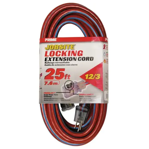 Extension Cord, Jobsite Locking with Primelok and Primelight Indicator Light 300" 12/3 gauge Red Blue Extension Cord, Jobsite Locking with Primelok and Primelight Indicator Light 300" 12/3 gauge Red Blue