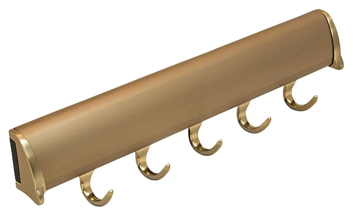 Hafele Belt Rack Tag Synergy Elite Collection 5 Hook 11-7/8 Length Anodized Aluminum And Zinc Material Matt Gold Finish 807.67.911 Hafele Belt Rack Tag Synergy Elite Collection 5 Hook 11-7/8 Length Anodized Aluminum And Zinc Material Matt Gold Finish 807.67.911
