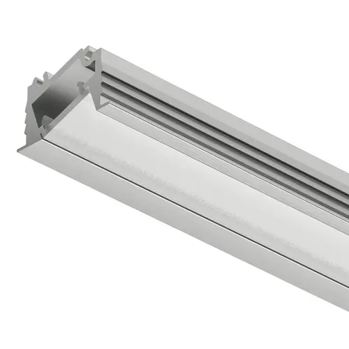 Profile for recess mounting, Hafele Loox5 Profile 1106, for LED strip lights up to 8 mm (5/16") width with clip Asymmetrical light distribution, Length: (92") 2336 mm, silver colored Profile: Silver colored Diffuser: opal white