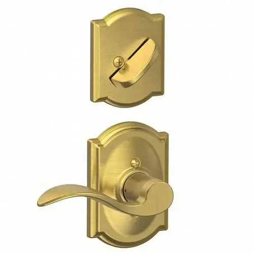 F59 Accent Inside Trim Handleset/Entrance Lever Lock with Camelot Trim, Satin Brass F59 Accent Inside Trim Handleset/Entrance Lever Lock with Camelot Trim, Satin Brass