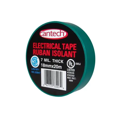 Vinyl Plastic Electrical Tape - Green - 3/4" x 66'