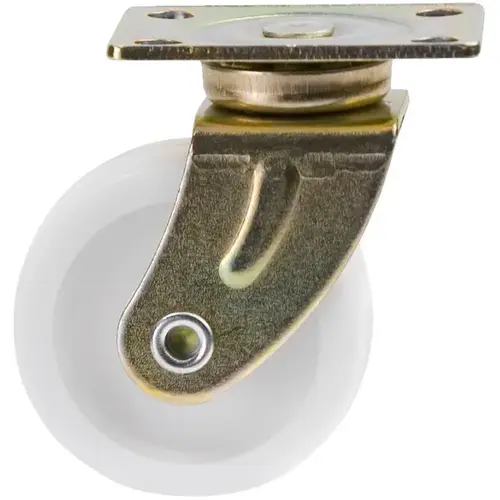 1-1/4" Light-Duty Furniture Caster w/ Mounting Plate, White/Brass