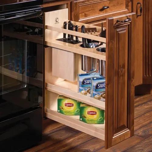 Base Pull-Out Canister Organizer, Solid Maple 2- 1.25 qt. canisters/knife block 10 3/8" Century Signature Series, 254 mm (10 3/8") width; 2 - 1.25Qt. canisters/knife block Base Pull-Out Canister Organizer, Solid Maple 2- 1.25 qt. canisters/knife block 10 3/8" Century Signature Series, 254 mm (10 3/8") width; 2 - 1.25Qt. canisters/knife block