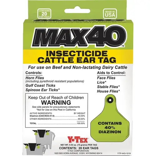 Max40 Insecticide Ear Tags for Cattle pack of 20