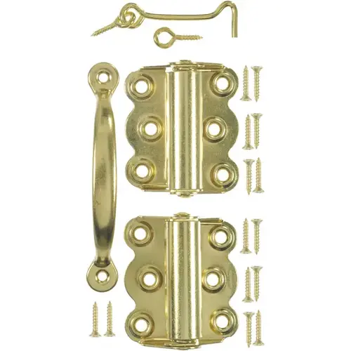 Screen / Storm Door Hinge & Handle Set, Brass Plated