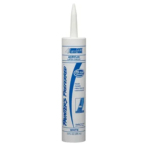 Acrylic Latex Caulk, White, -30 to 180 deg F, 10 fl-oz Cartridge - pack of 12