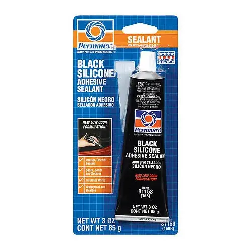Silicone Adhesive Sealant, 3 oz Tube, Paste, Mild Black Silicone Adhesive Sealant, 3 oz Tube, Paste, Mild Black