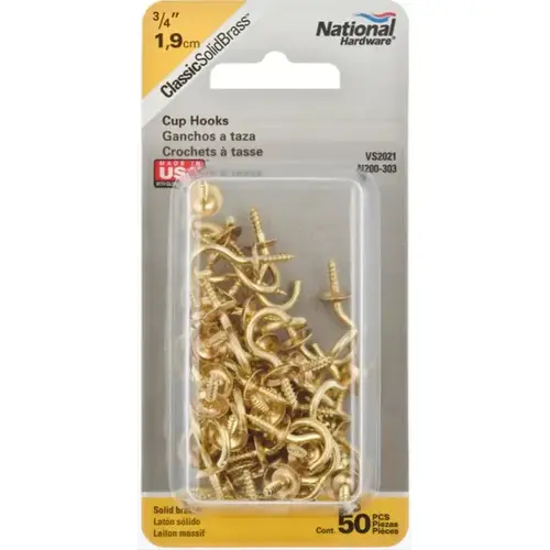 National Hardware 3/4" Cup Hook, Brass - Holds up to 10 lbs. National Hardware 3/4" Cup Hook, Brass - Holds up to 10 lbs.