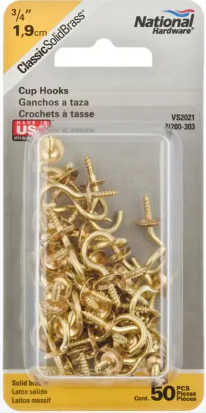 NATIONAL MFG/SPECTRUM BRANDS HHI National Hardware 3/4 Cup Hook Brass - Holds up to 10 lbs. N200-303
