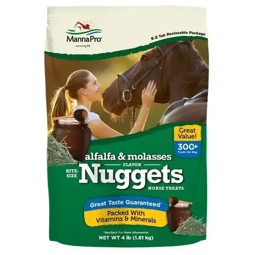 Bite-Size Treats for Horses - Alfalfa & Molasses Flavored Nuggets 4-lb Pouch Bite-Size Treats for Horses - Alfalfa & Molasses Flavored Nuggets 4-lb Pouch