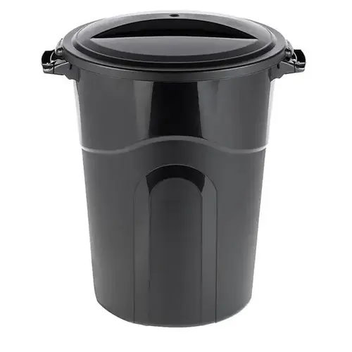 Trash Can Round 32-Gallon Blow-Molded Plastic with Snap Tight Lid Black