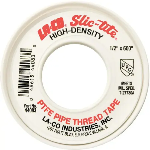 Slic-Tite PTFE Thread Tape, 600 in L, 1/2 in W, 3 mil, White