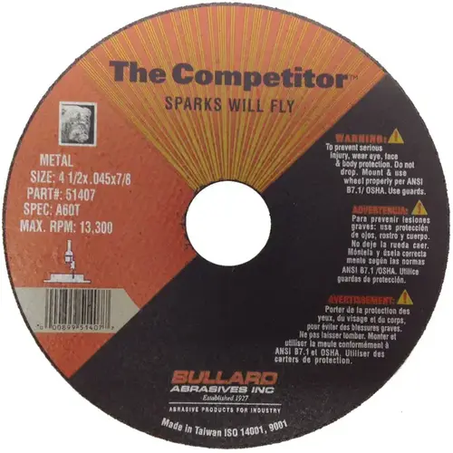 Bullard Abrasives Metal Cutoff Grinding Wheel - 4-1/2" X .045 - 7/8" Arbor