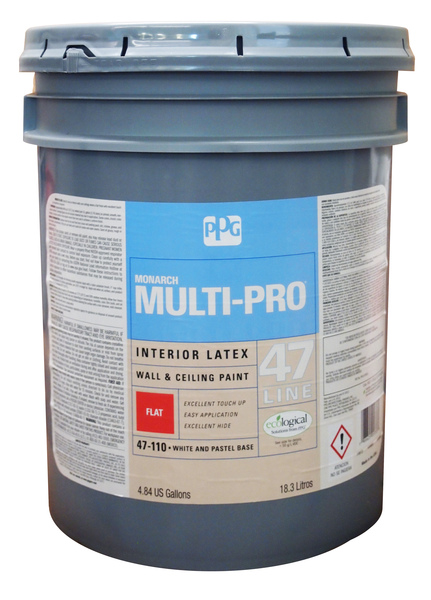 MONARCH 47-110/05 PPG MOPAKO PRO Interior Paint, Flat, White, 5 gal, 400 sq-ft Coverage Area