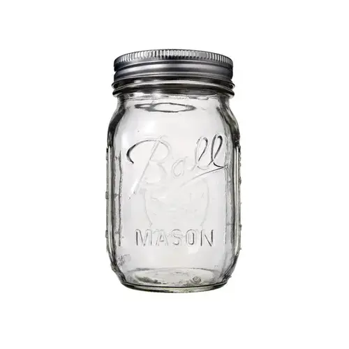 Canning Jar, 16 oz Capacity, Glass, Silver Cap/Lid Clear - pack of 12