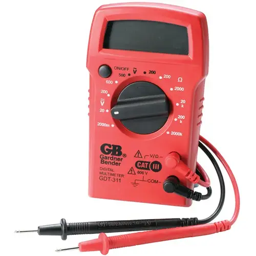 Multimeter, 500 VAC, 600 VDC, 2 MOhm, Digital, LCD Display, Functions: AC Voltage, DC Voltage, Resistance Red