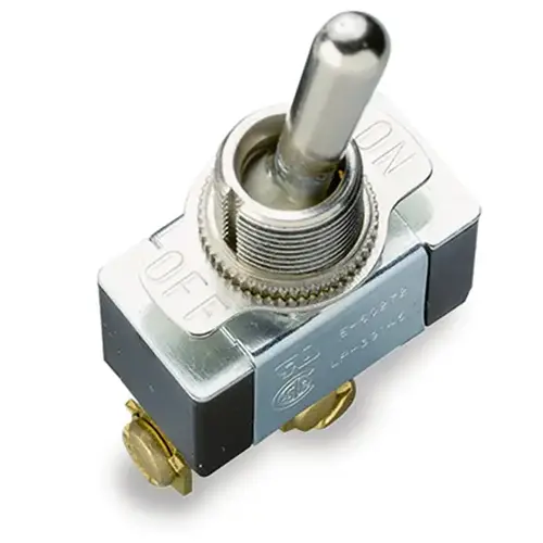 Toggle Switch, 125/250 V, SPST, Screw Terminal Black/Silver