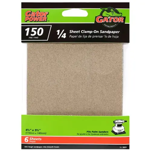 Sanding Sheet, 4-1/2 in W, 5-1/2 in L, 150 Grit, Fine, Aluminum Oxide Abrasive, Paper Backing - pack of 6