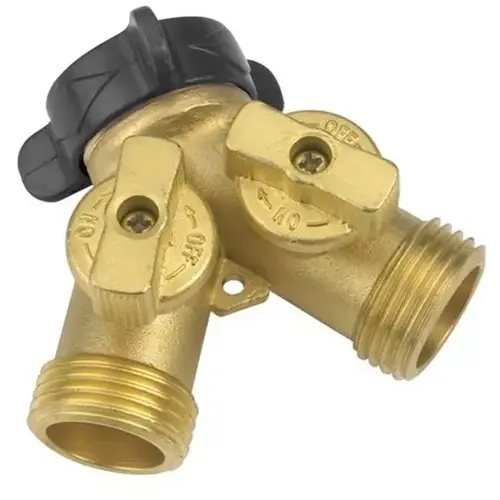 Y-Connector 2-Way with Twin Shut-Offs - Brass Bronze Y-Connector 2-Way with Twin Shut-Offs - Brass Bronze