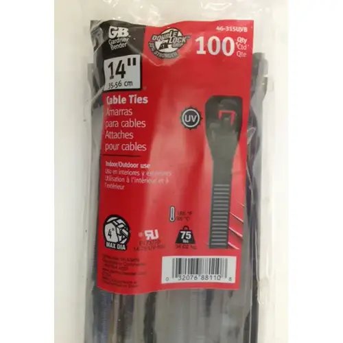 Cable Tie, Double-Lock Locking, 6/6 Nylon, Black - pack of 100