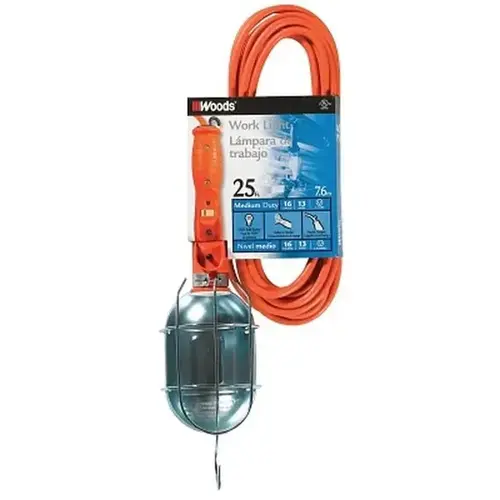 Work Light with Outlet and Metal Guard, 12 A, 120 V, Orange