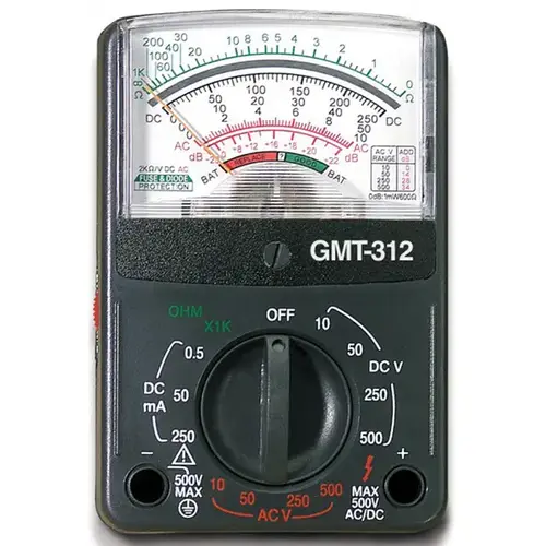 Multimeter, Analog Display, Functions: AC Voltage, Continuity, DC Current, DC Voltage, Resistance, Black