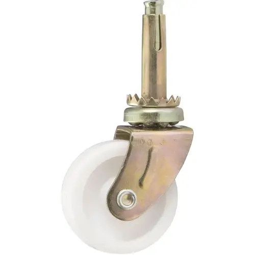 1-5/8" Light-Dutry Furniture Caster w/ Plastic Wheel & Stem, White/Brass Pair