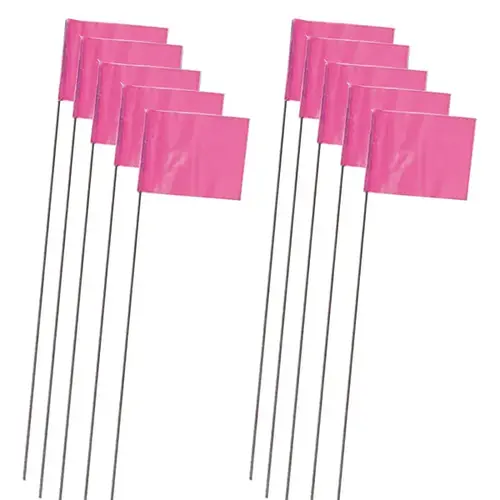 Marking Stake Flags, Fluorescent Pink, 2.5 x 3.5 In. Flag, 15 In. Stake - pack of 10 Marking Stake Flags, Fluorescent Pink, 2.5 x 3.5 In. Flag, 15 In. Stake - pack of 10